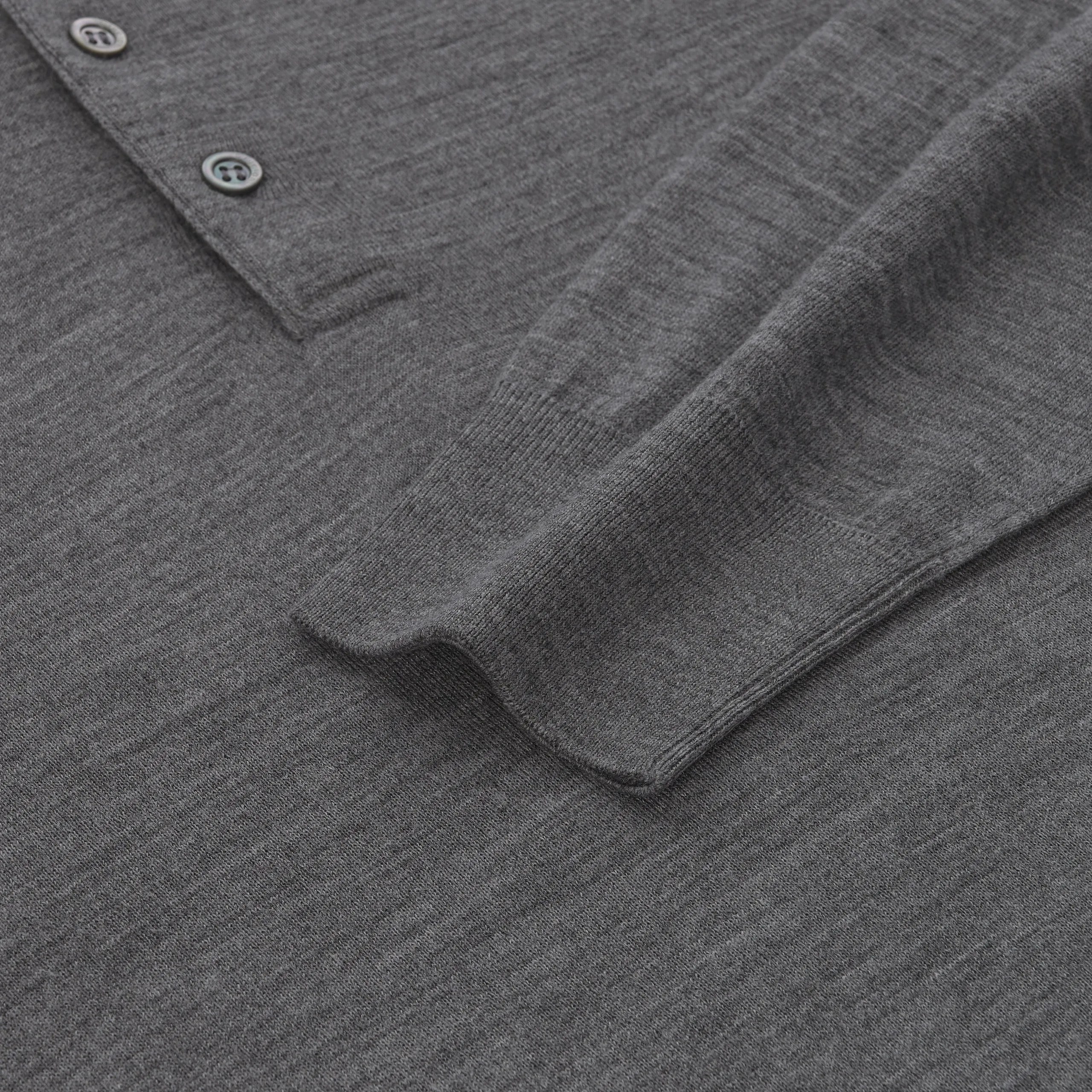 Wool Sweater Polo Shirt in Medium Grey Melange