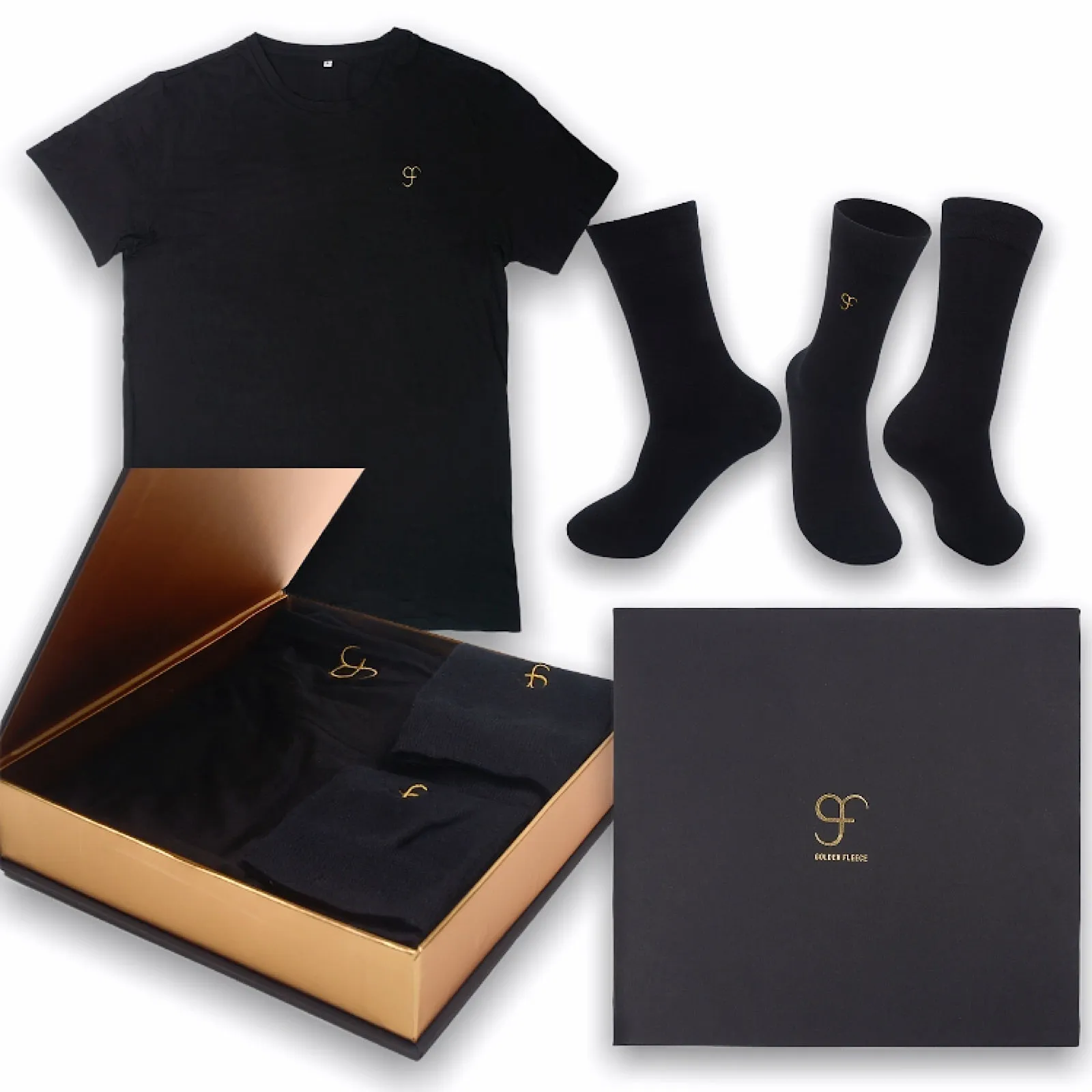 XXL Size Luxury Bamboo T-Shirt & Bamboo Socks Gift Box Set for Men & Women in a Handcrafted Magnetic Close Keepsake Box Black