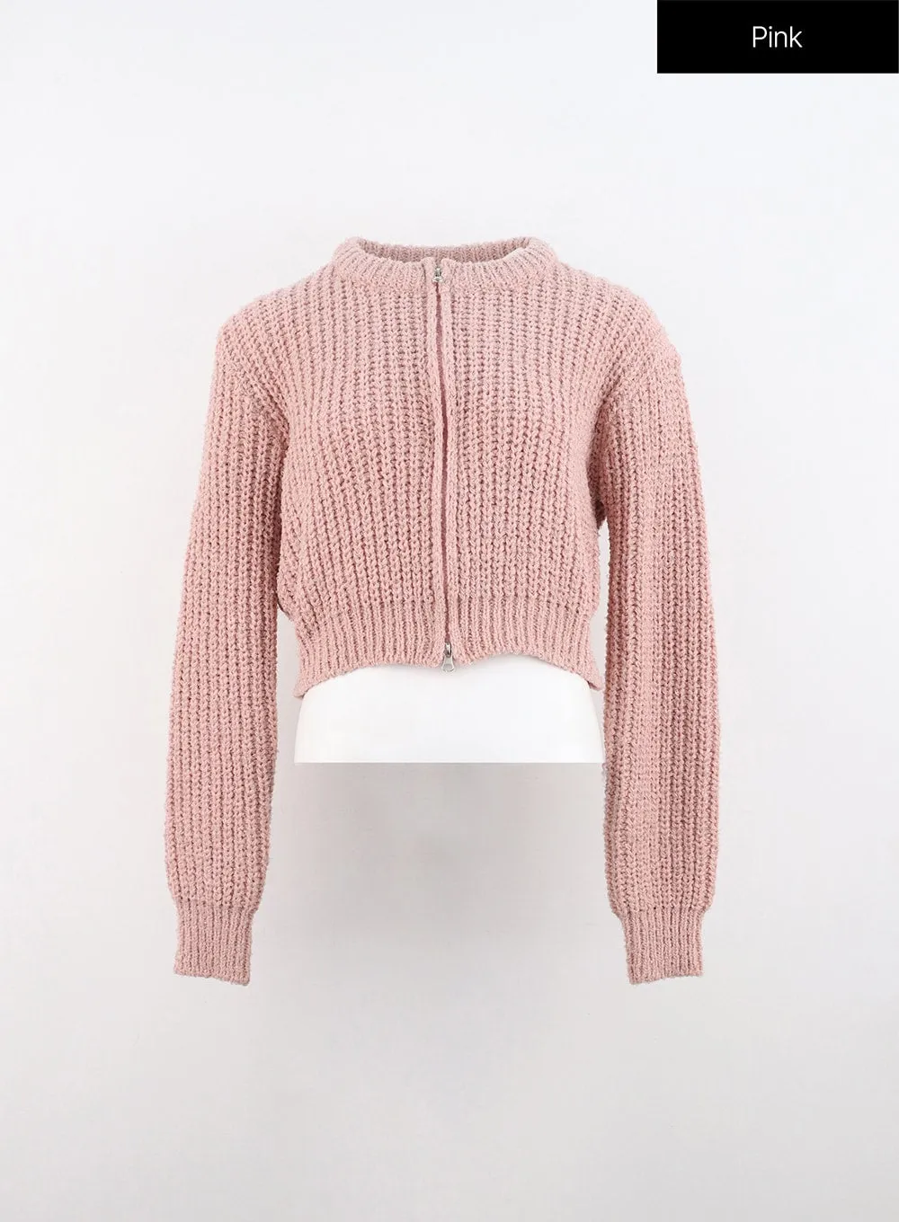 Zip-Up Waffle Knit Sweater IN314