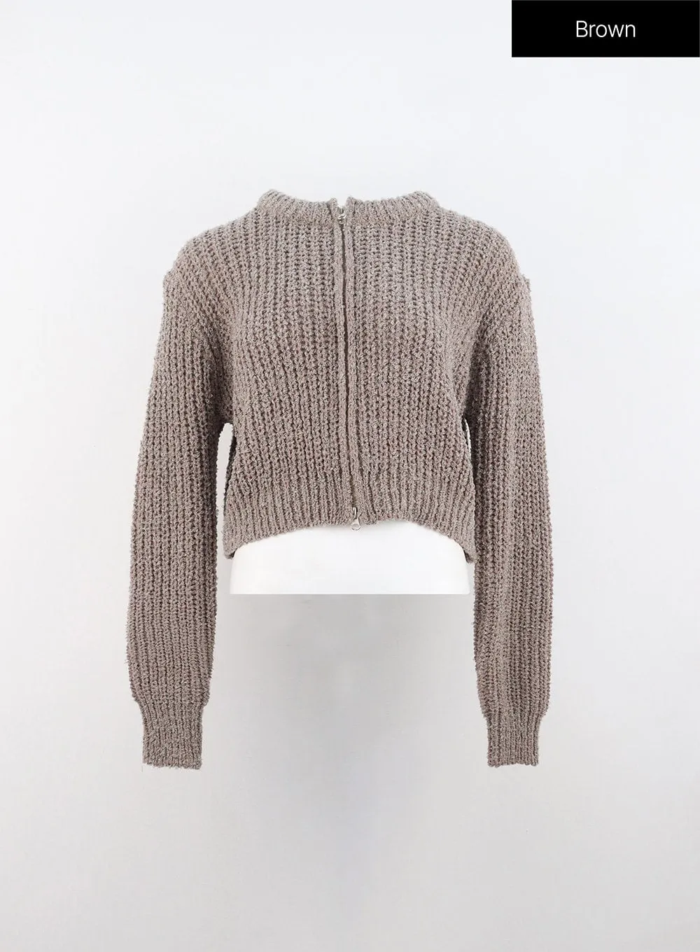 Zip-Up Waffle Knit Sweater IN314